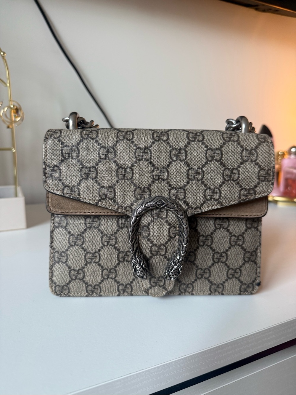 Gucci Taupe GG Supreme Dionysus Crossbody Bag